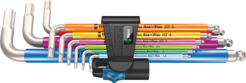 Wera 3950 9 hex-plus multicor hf inoxidável 1 conjunto de teclas L | métrica | aço inoxidável | com função de retenção | 9 peças - 05022699001