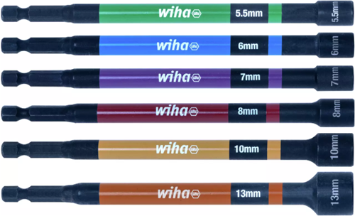 Wiha magnetic nutsetter bit set with color coding, 150 mm - 6-piece 1 4 - 47035