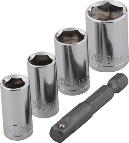 Wolfcraft Socket Set | Adapter | 50mm | 7 8 10 13mm | 1 Set - 2413000