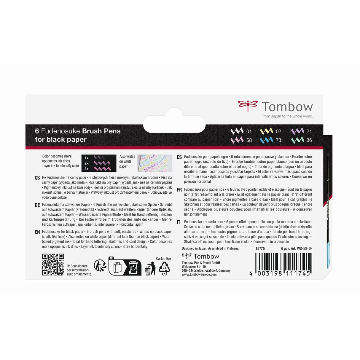 Tombow • brush pen fudenosuke pastel for black paper 6x