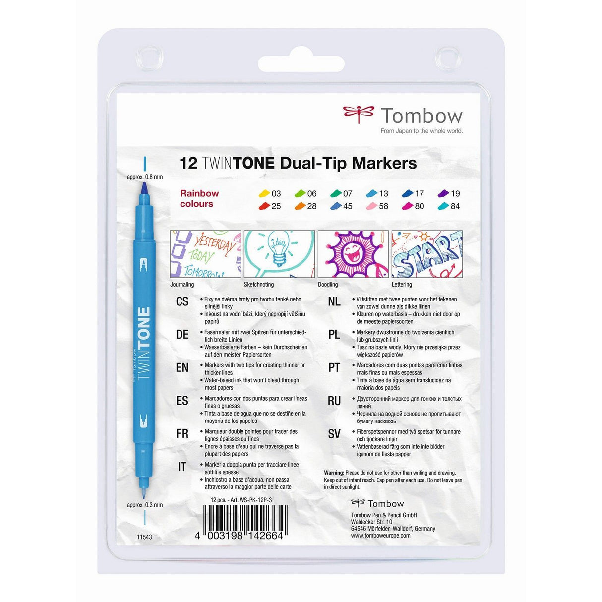 Tombow • twintone dual-tip marker set regenboog kleuren 12pcs