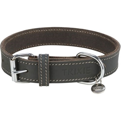Trixie collar dog rustic fat leather gray