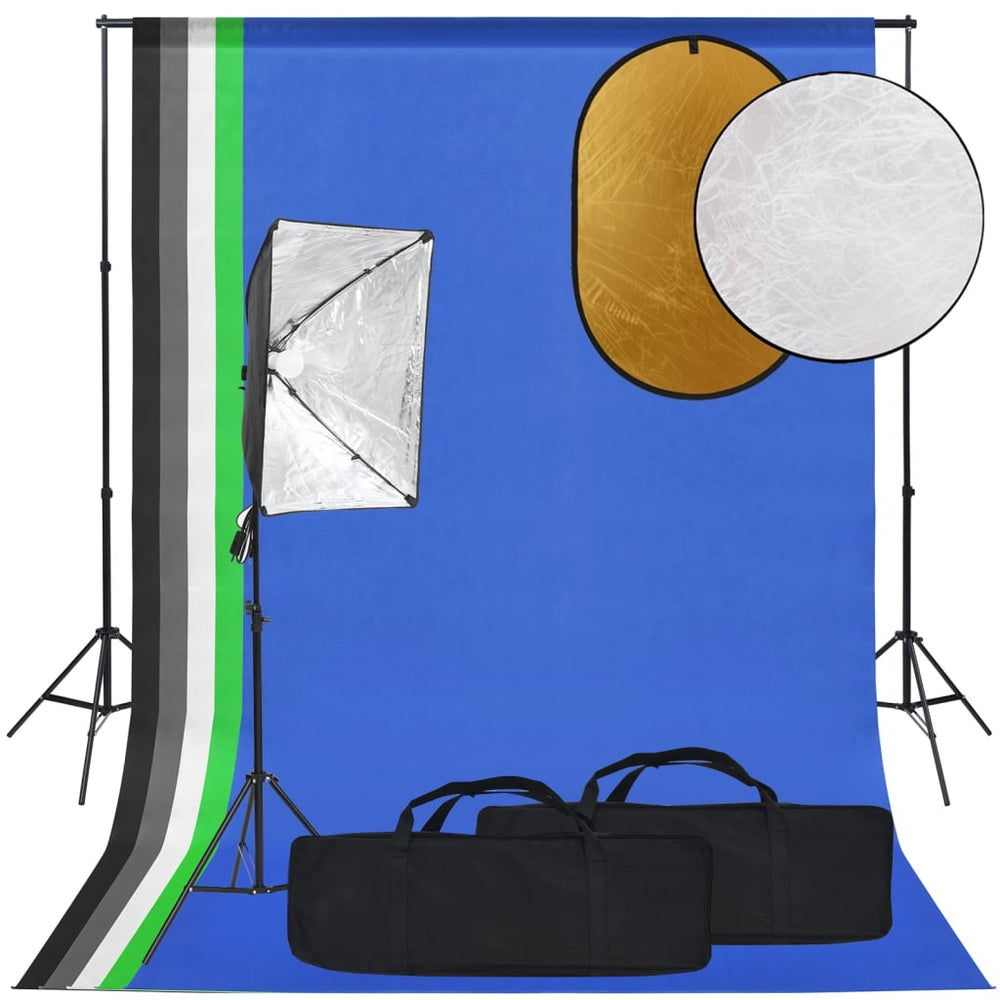 VidaXL Photo Studio Kit with Softbox Lamp, Background and Reflector