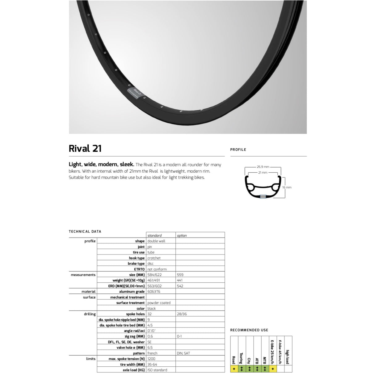 Rim Rival 21 27,5 584 32G 14G DISC ALU SVART