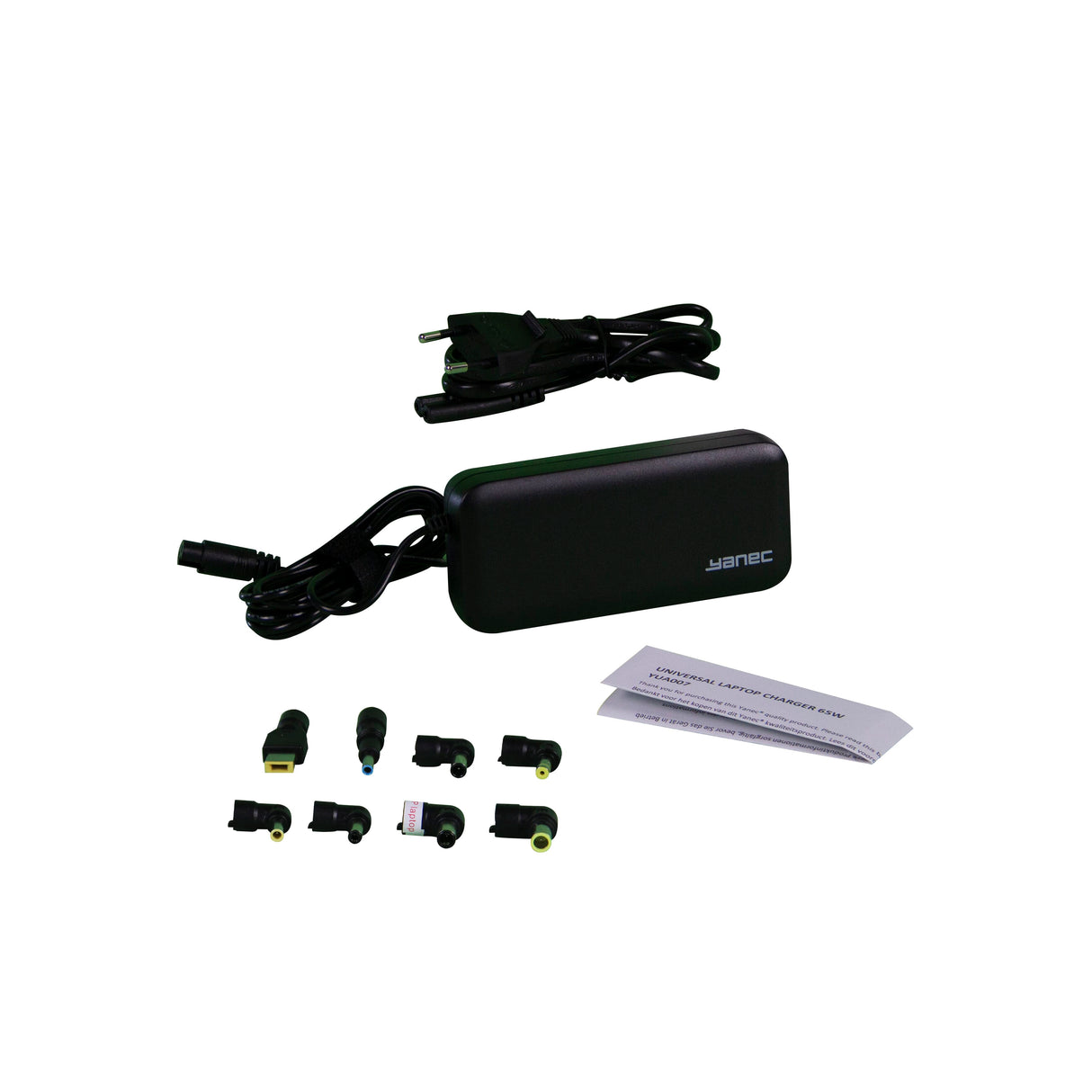 Adaptateur d'ordinateur portable Universal Yanec 65W avec 8 conseils noirs