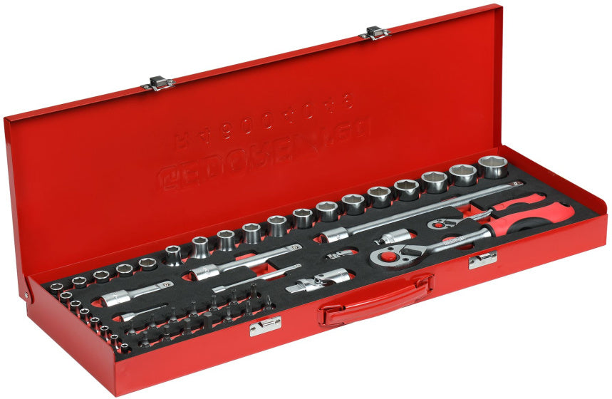 Gedore red Socket set 1 4 + 1 2 Inch Silver 49-piece
