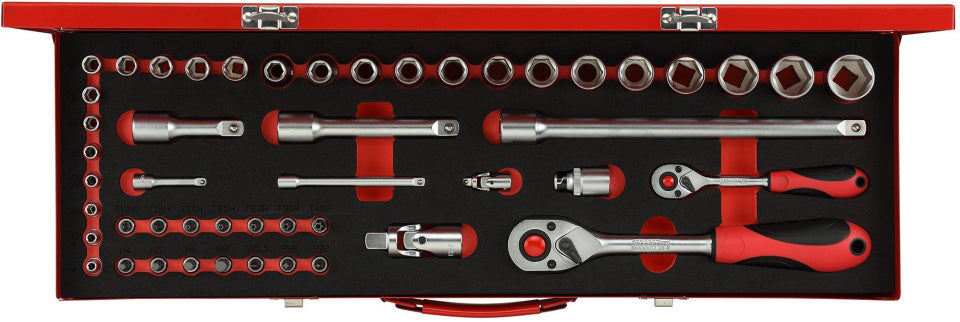 Gedore red Socket set 1 4 + 1 2 Inch Silver 49-piece