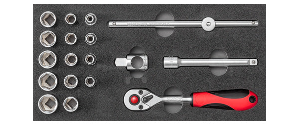 Gedore red Socket set 3 8 Inch 1 3 CT-module Silver 7-piece