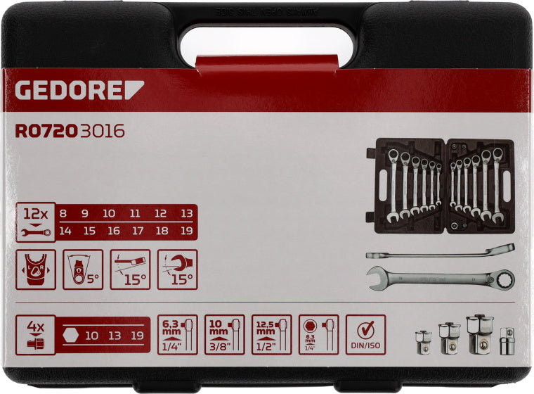 Gedore red Ring ratchet wrench set SW 8-19 mm 16-piece