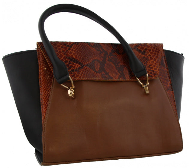 Mh bijoux Shoulder bag women 24 x 41 cm leather black brown 2-piece