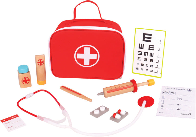 Toyy Toyy Little Doctor Wooden Play set rosso 11 pezzi