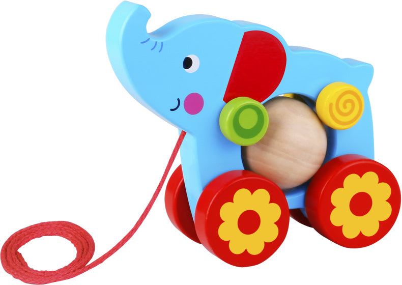 Toky Toky Elephant Wooden Trek Figure 18 mois rouge bleu