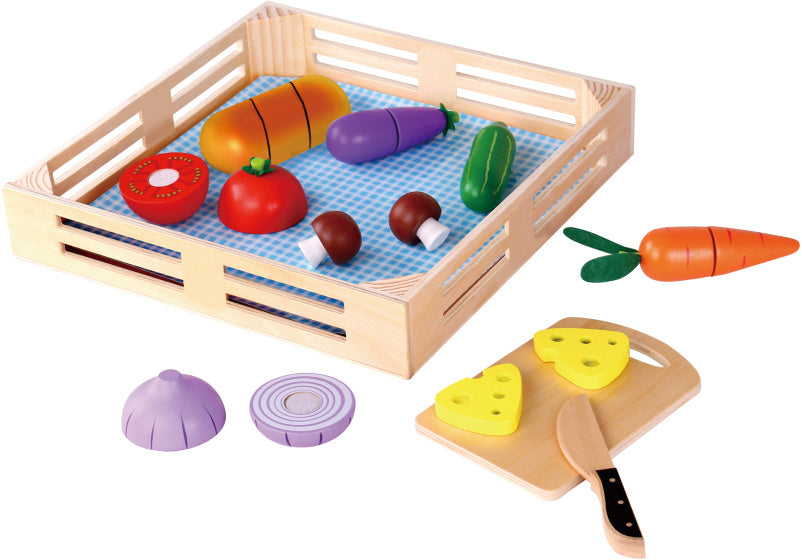 TOKY-Spielzeug Holz Gemüseschrank mit geschnittenem Gemüse 20-Stück