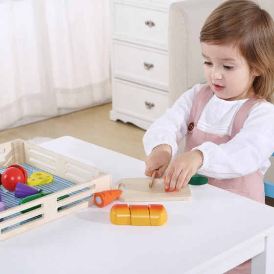 TOKY-Spielzeug Holz Gemüseschrank mit geschnittenem Gemüse 20-Stück