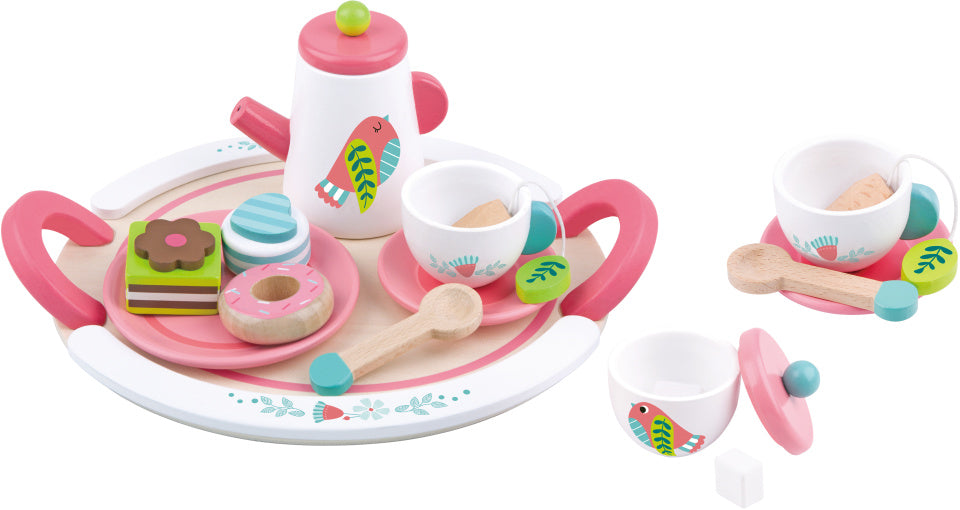 TOKY giocattolo per tè in legno per la forza bianca di 19 pezzi rosa bianco