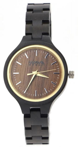Vague hawaii watch citoyen miyota dames 3,5 cm en bois brun noir