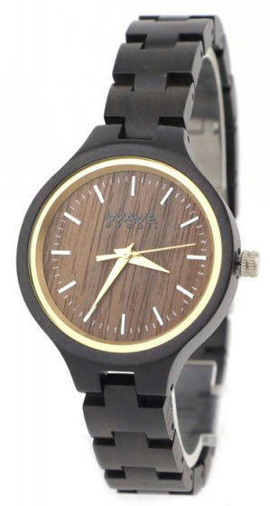 Vague hawaii watch citoyen miyota dames 3,5 cm en bois brun noir