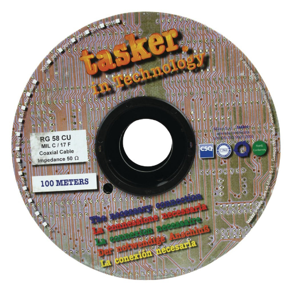 Tasker TASR-RG58CU COAX-kabel på Haspel RG58 5,0 mm 100 m sort
