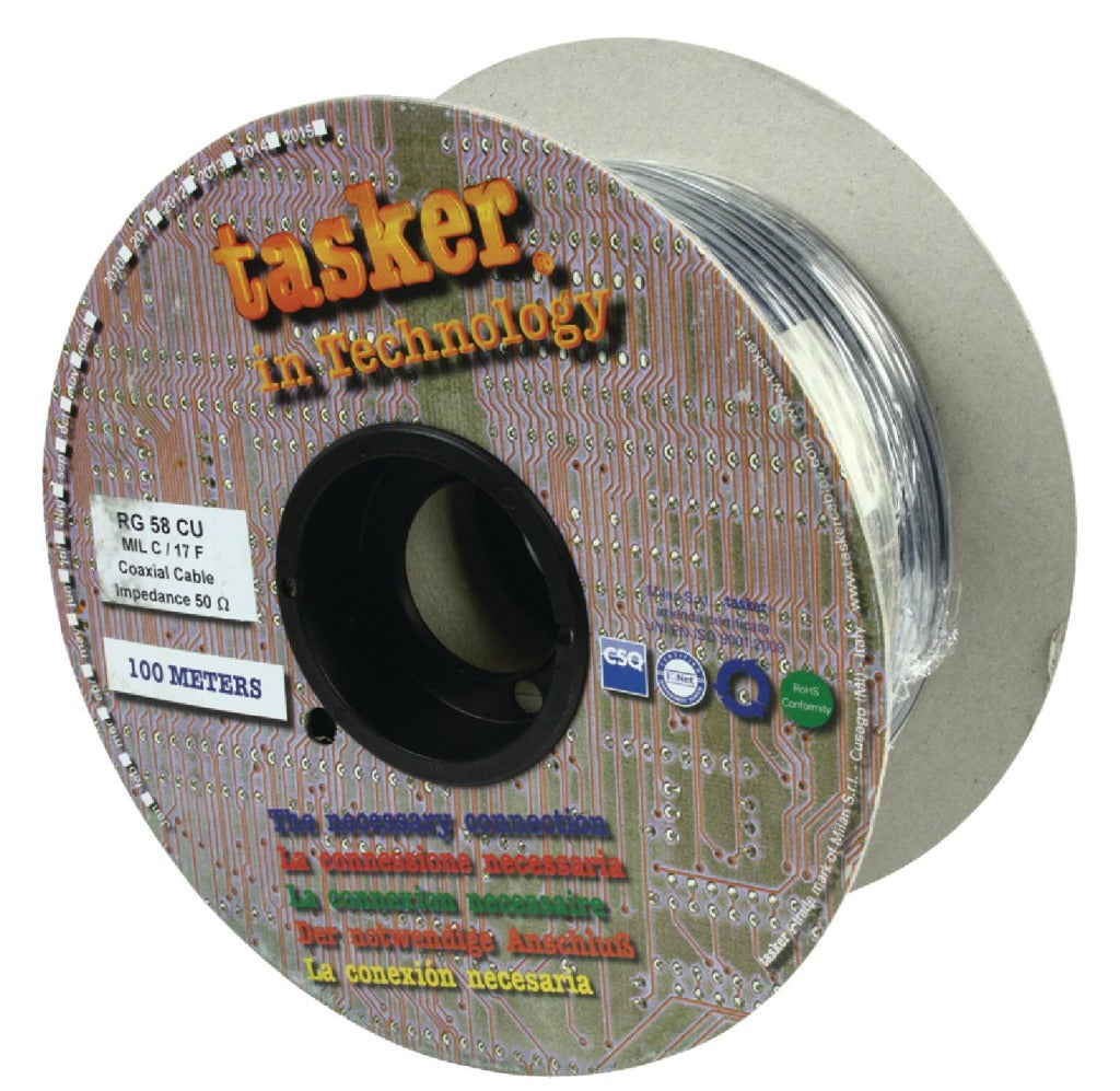 Tasker TASR-RG58CU COAX-kabel på Haspel RG58 5,0 mm 100 m sort