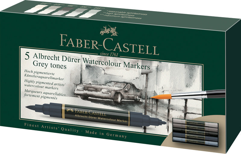 Faber Castell FC-160306 WK25AQUAREL MARKER FC ALBRECHTDürer 5 pezzi toni grigi