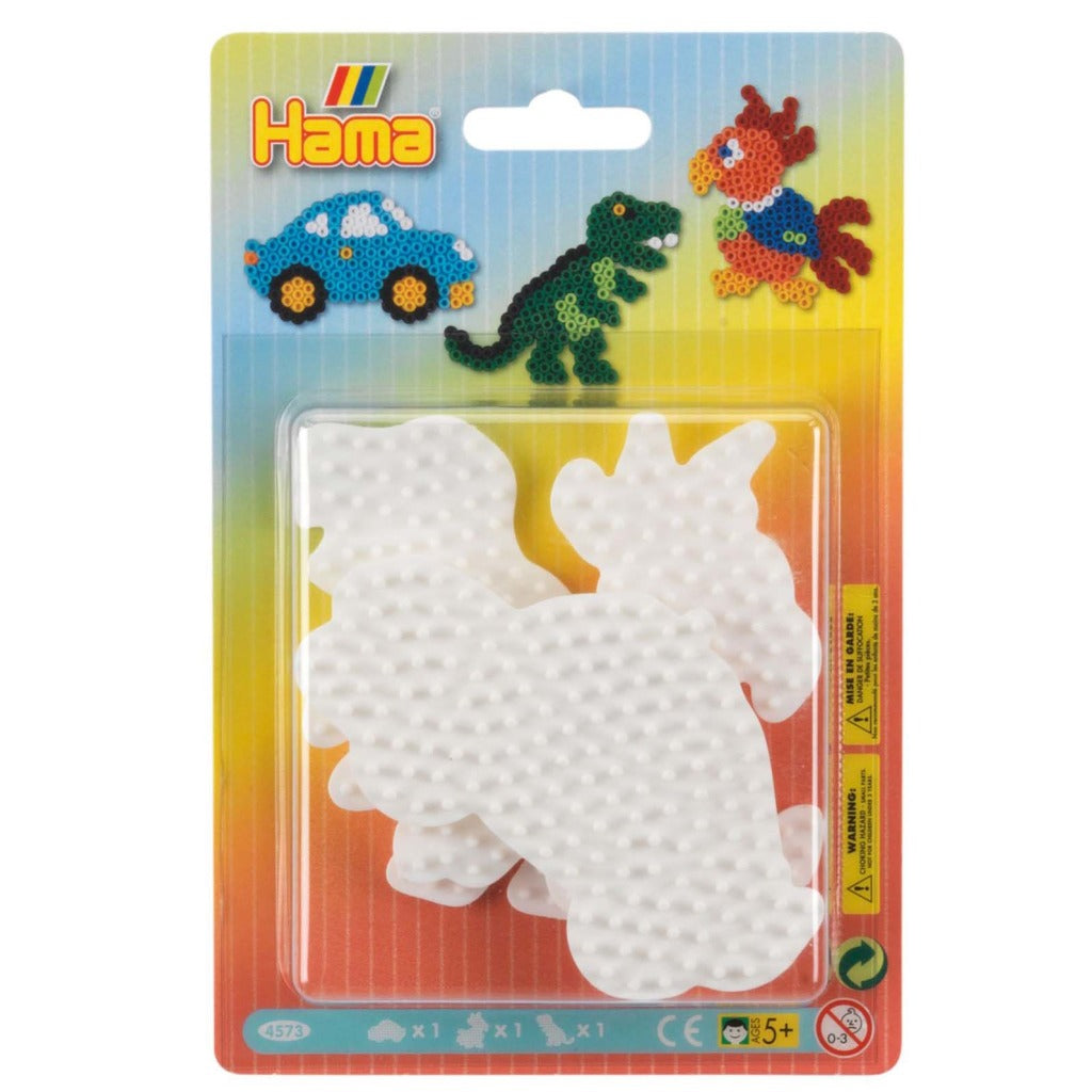 Hama iron bead plates - car, parrot, dino