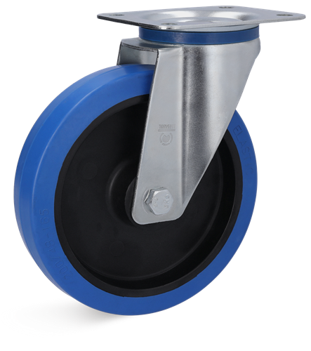 Torwegge zwenkwiel rubber blauw ø80 kunststof