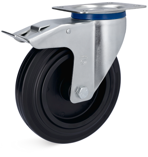 Torwegge zwenkwiel m rem rubber ø100 kunststof