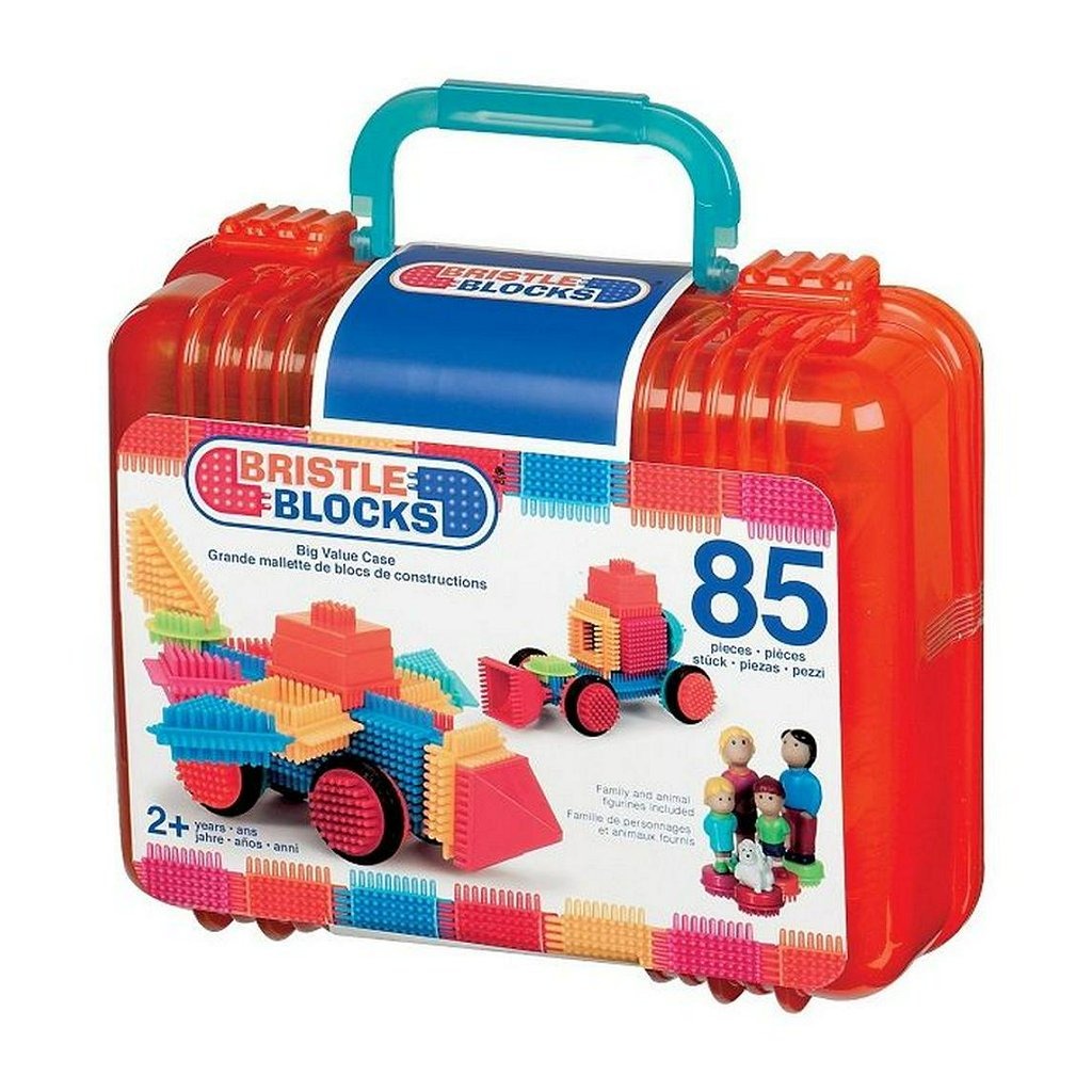 Bristle Blocks suitcase with family figures and pet with 85 pieces