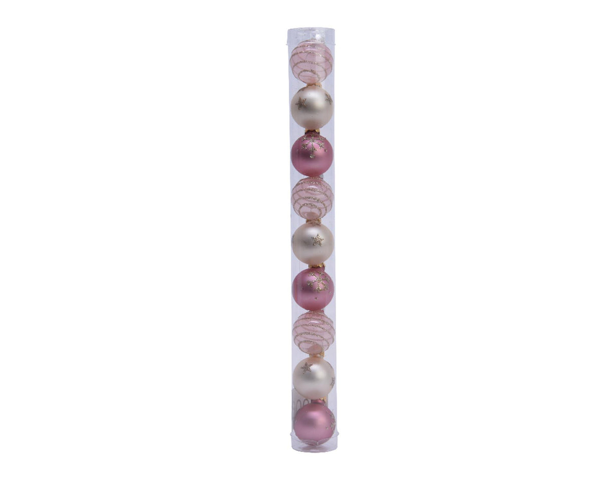 Decoris kerstballen 3cm 9 stuks glas roze champa