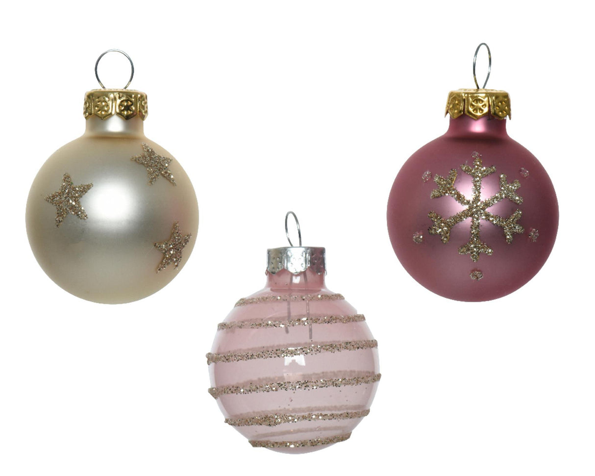Decoris kerstballen 3cm 9 stuks glas roze champa