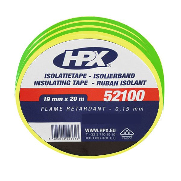Hpx producten isolatietape 52100 vde 19mm 20mtr geelgroen
