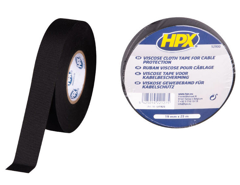 Hpx linnedtape til kabelbeskyttelse | sort | 19mm x 25m - li1925 - li1925