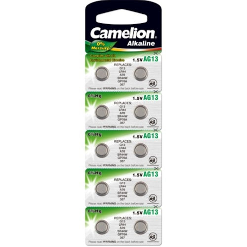 Batteria Camelion lr44 d357 v13ga ag13 card da 10 pezzi