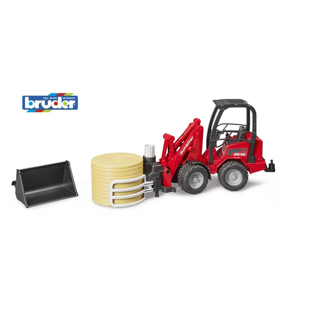 Bruder Shovel Schaeffer 2630 Balgrijper con Hooibaal redondo