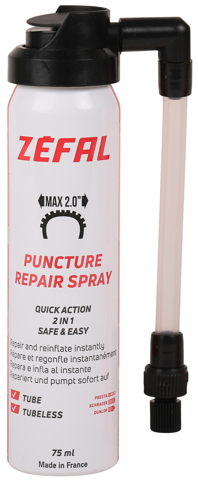ZÉFAL puncture spray "Repair Spray" for all tire types, with and without tube, removal of the tire not necessary