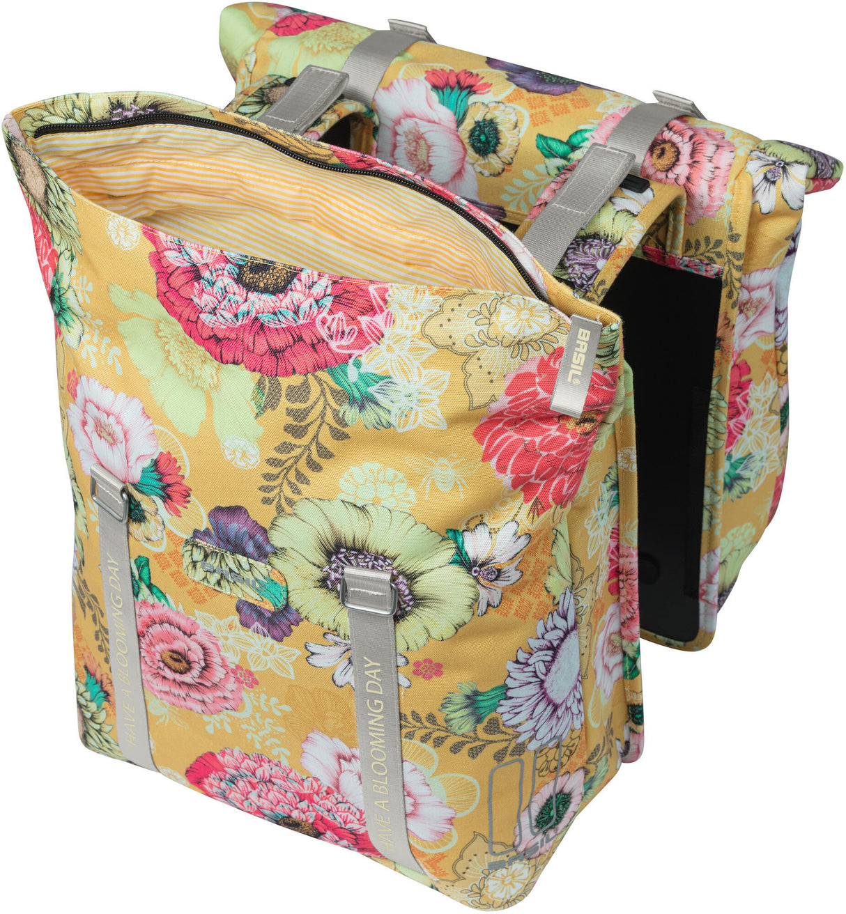 Basil Bloom Field Double Bicycle Bag - Vanntett, fullt foret, honninggul