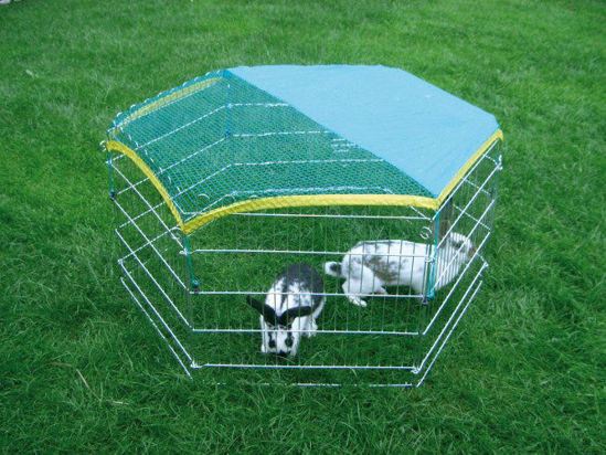 Konijnenren buitenren 6 hoekig met beschermnet
