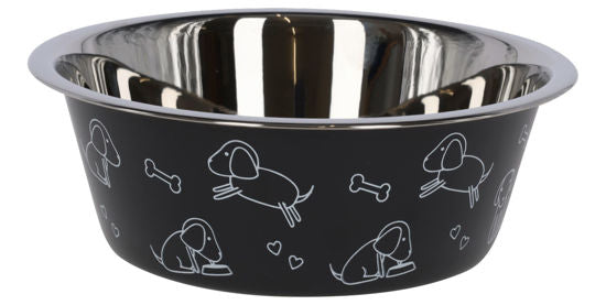 Voederbak rvs zwart met motief 2800ml