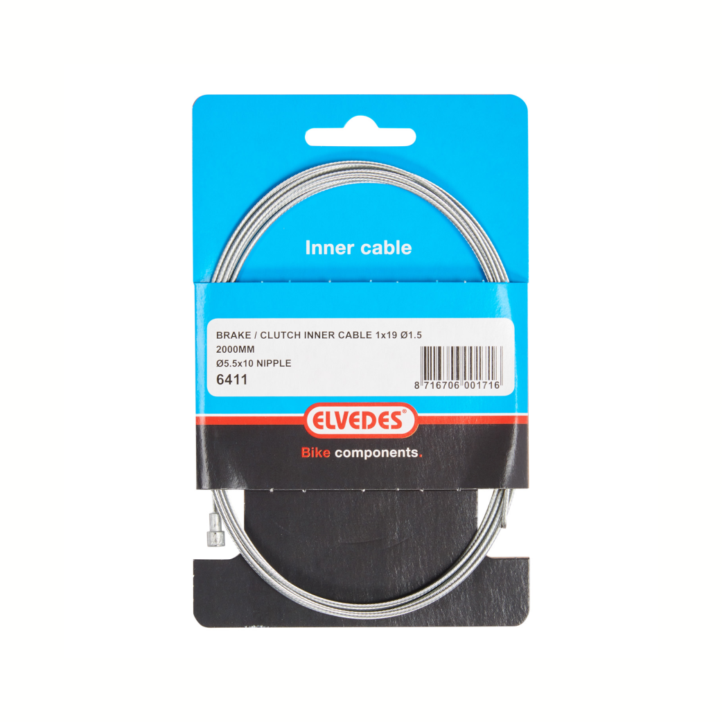 Elvedes clutch inner cable 2000mm 1 × 19 wire galvanized Ø1.5mm with V-nipple (on map)