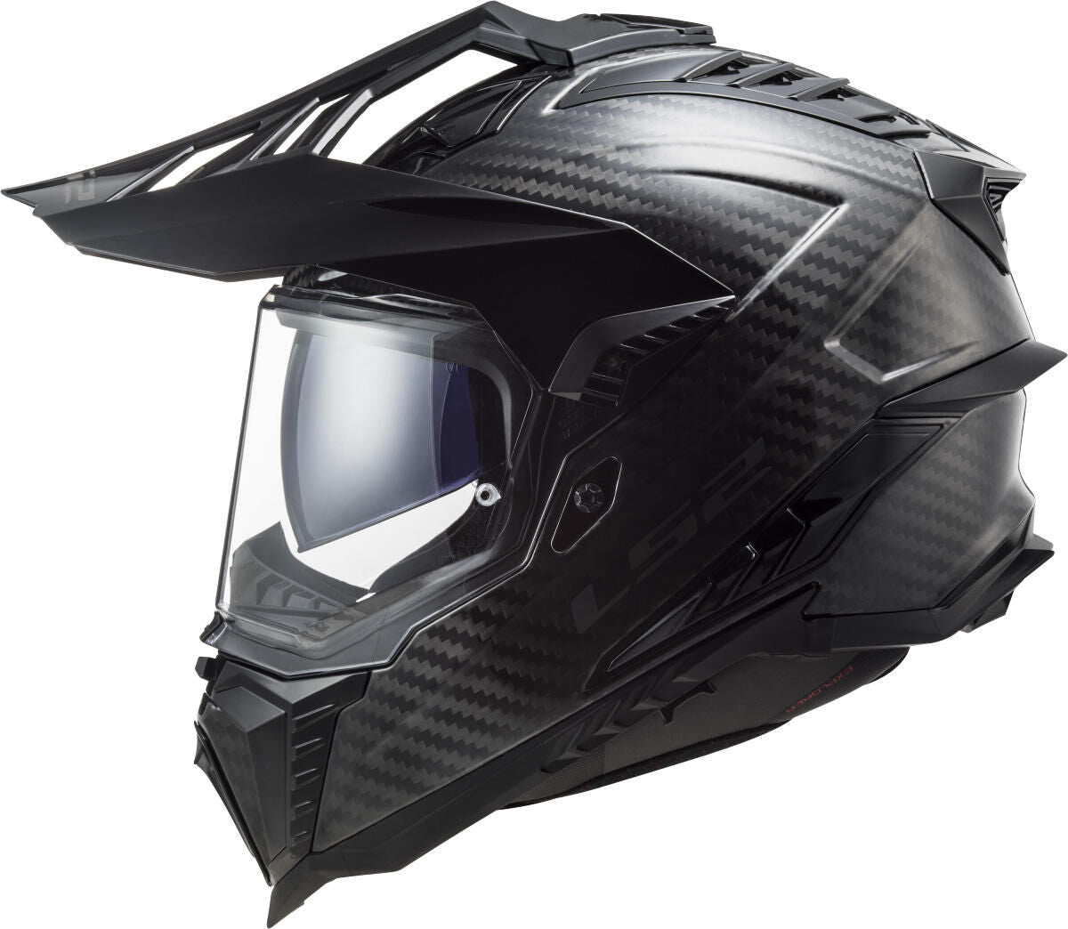 Ls2 endurohelm mx701 explorer carbon solid , materiaal: gelakt carbon, dubbele d-sluiting helmet mx701 exp.car. solid xl black