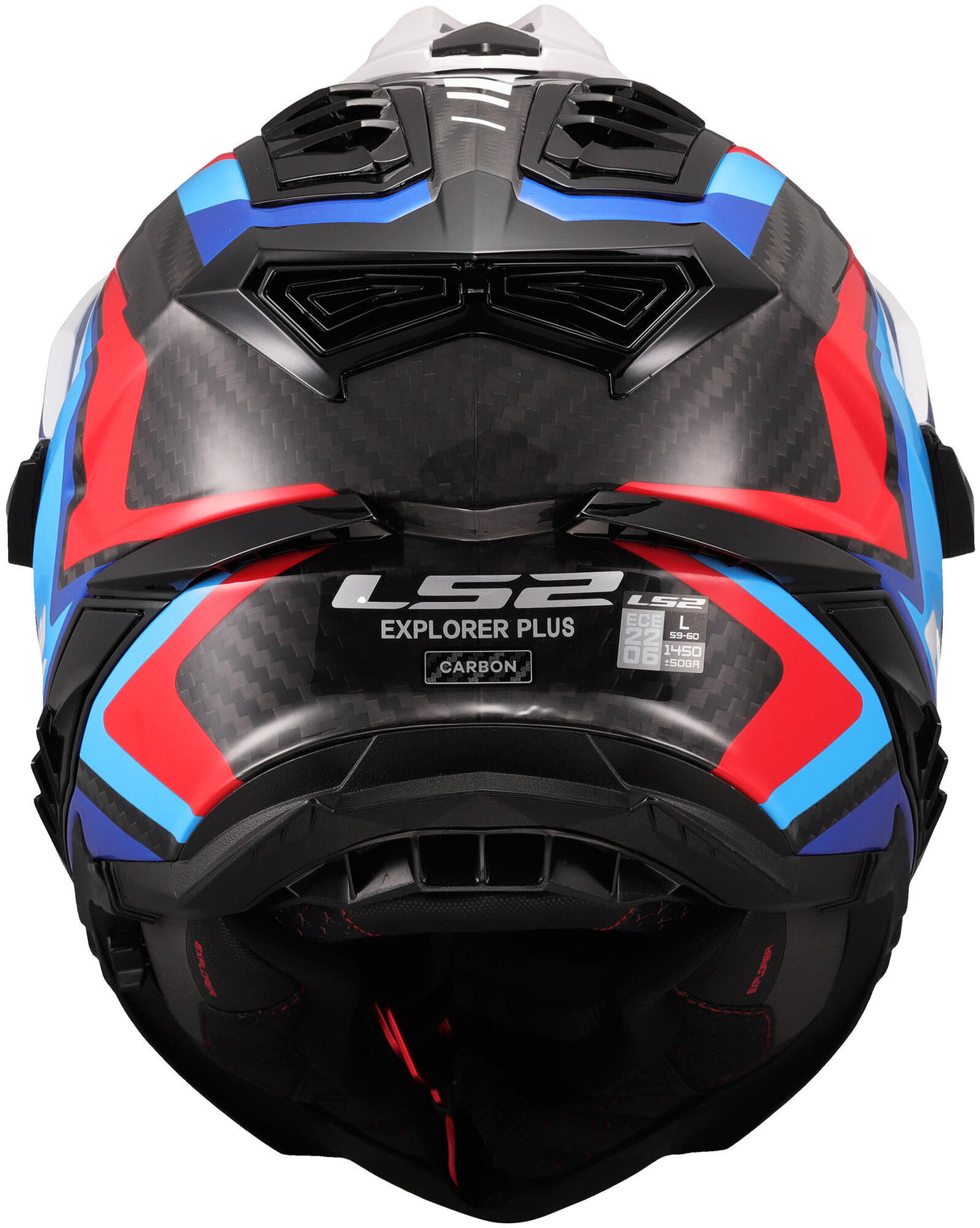 Ls2 endurohelm mx701 explorer carbon frontier ii , inwendig zonnevizier, uitneembaar, wasbaar, hypoallergeen en ademend, verstevigde kinriem, rescue wangkussentjes, dubbele d-voering helmet mx701 expl. car.fr.ii l wh blue bl
