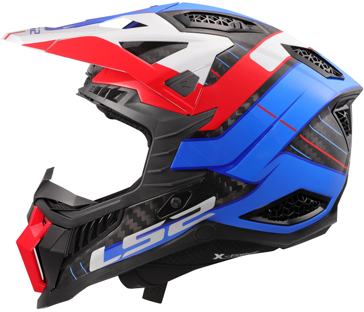 Ls2 crosshelm mx703 x-force galuo , ademend en hypoallergeen. helmet x-force galuo white red blue gr. m