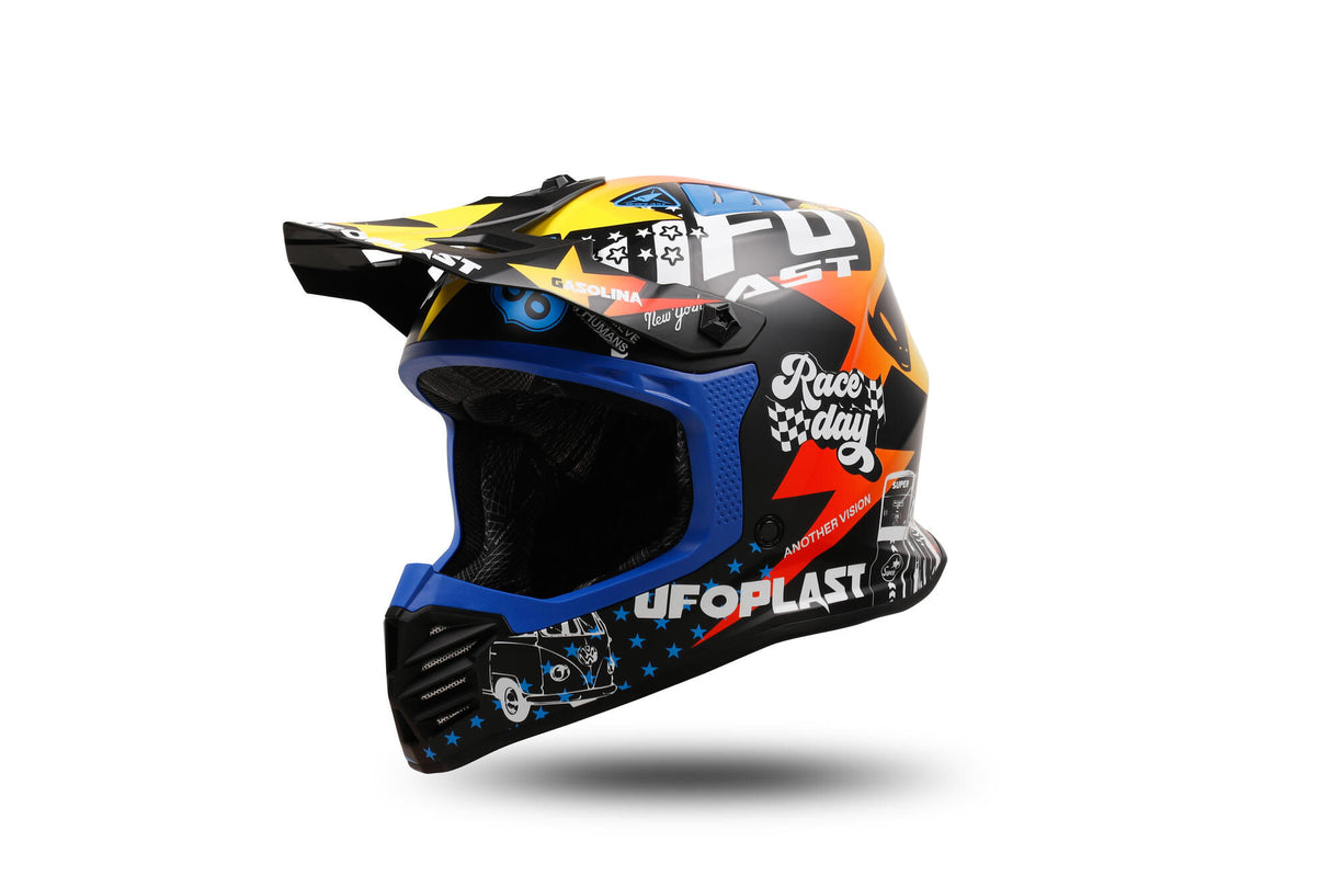 Ufo plast kinder crosshelm korey , uitneembaar helmet ufo plst korey m blue yellow