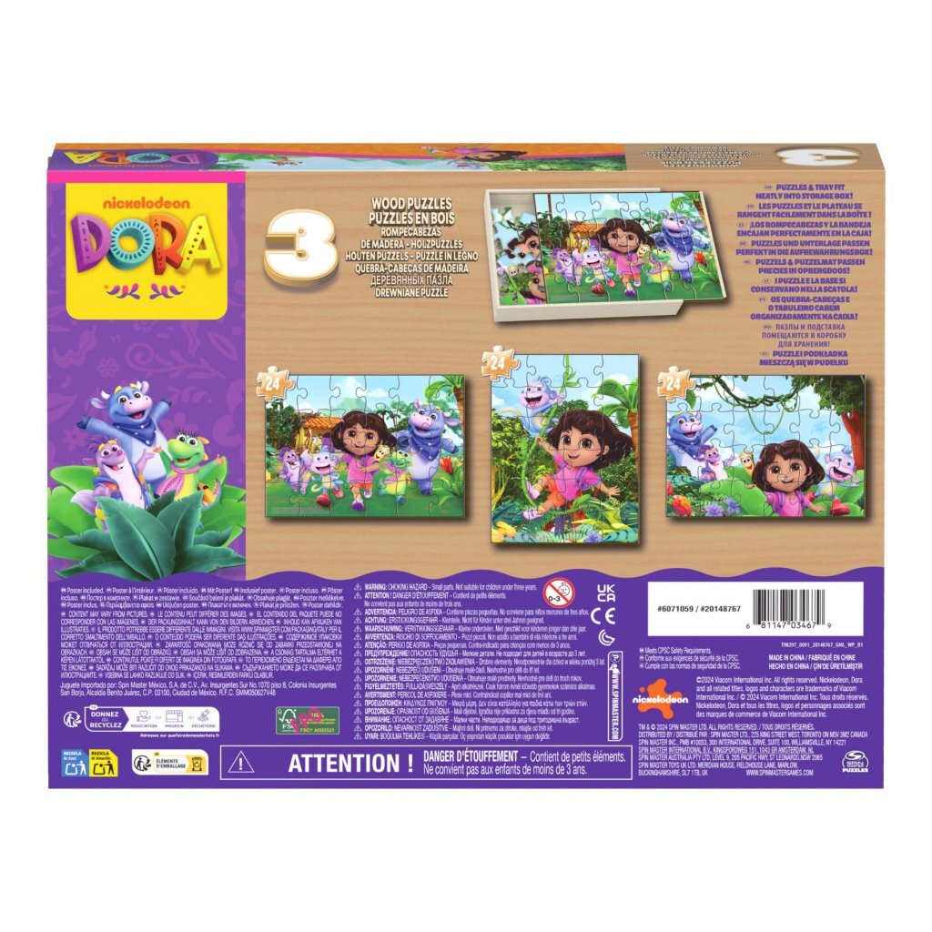 Dora 3-pack wooden puzzle in wooden box (3x24 pieces)
