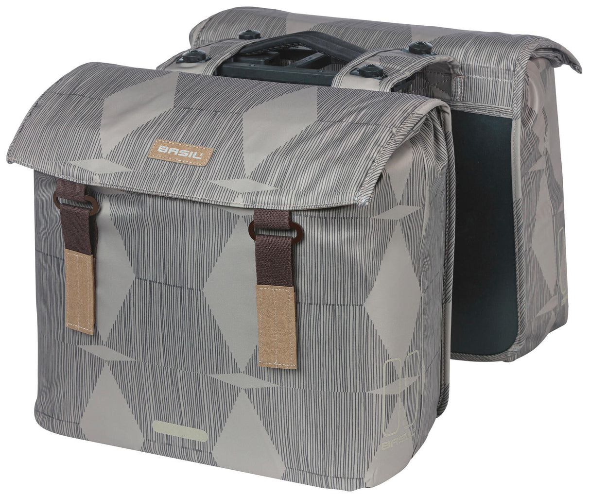 Basil Elegance Double Bicycle Bag, Recycled Pet, Water Shearing, Mik, Black, 40-49L