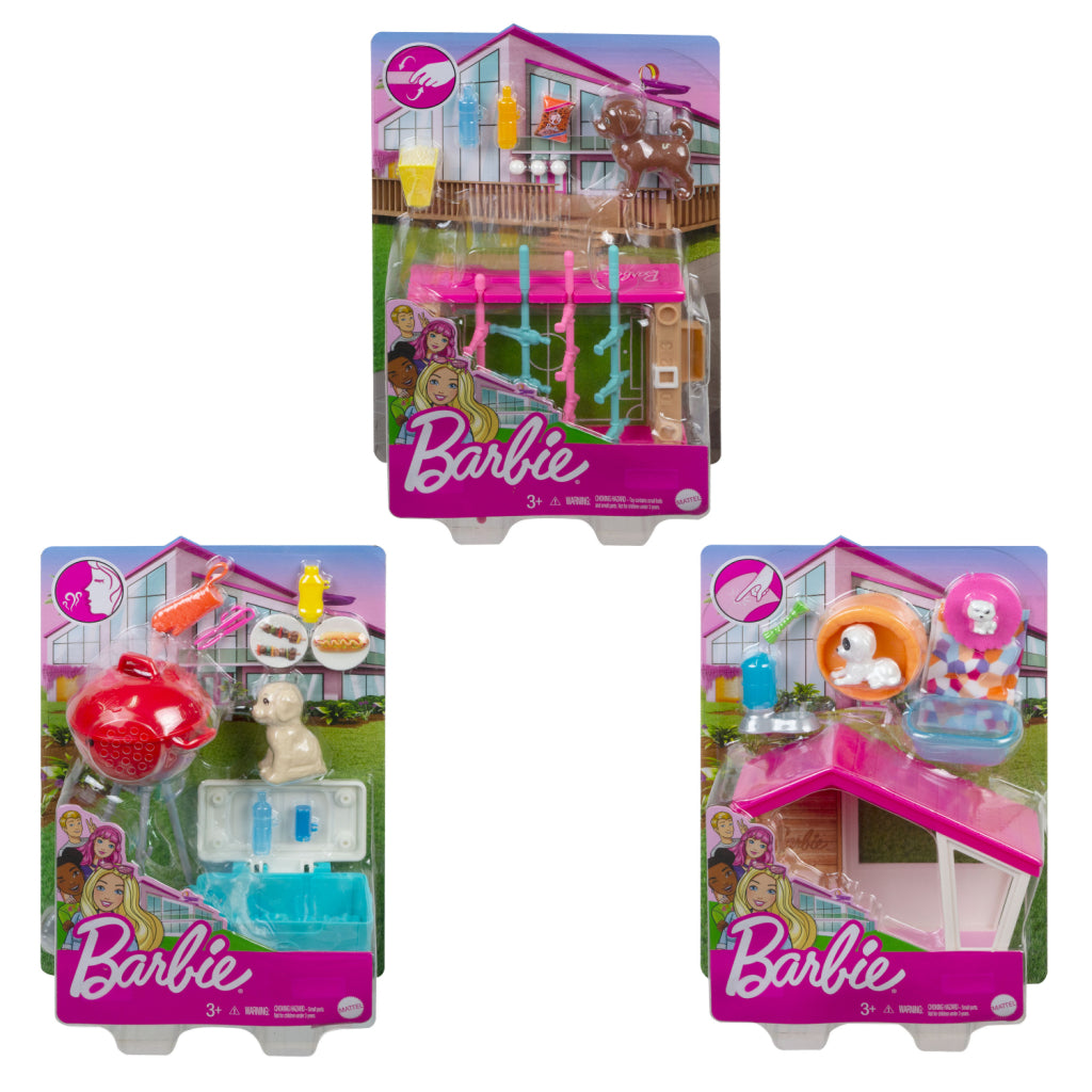 Barbie mini playset dog house with dog | 3 pieces
