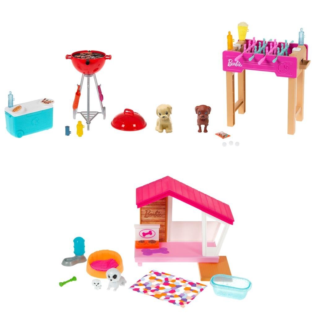 Barbie mini playset dog house with dog | 3 pieces