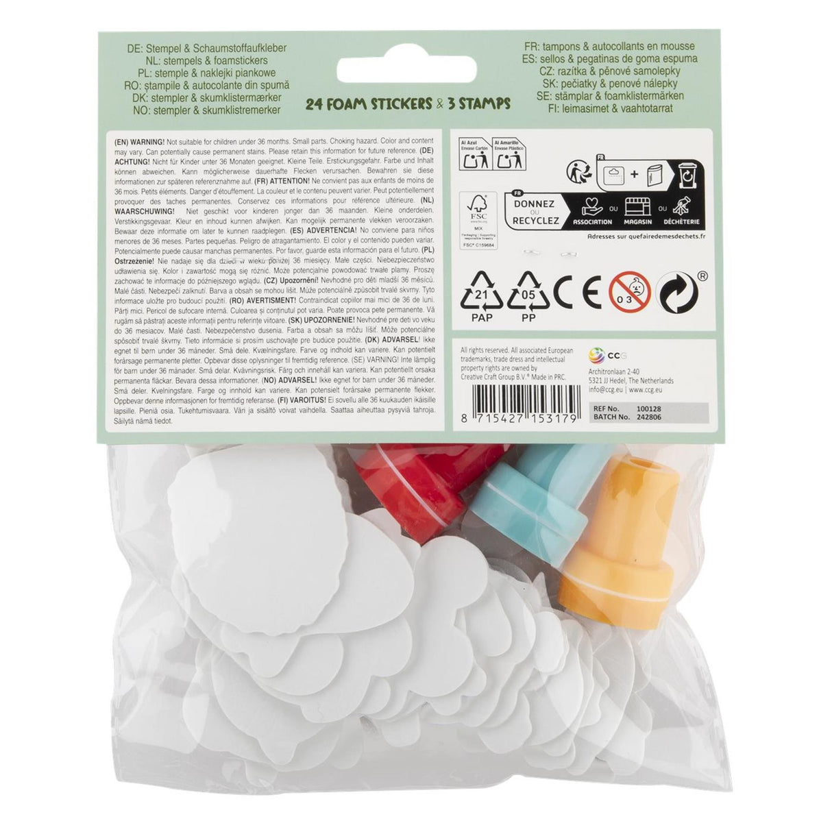 Creative Craft Group self-inking stamps, set of 3, and foam stickers