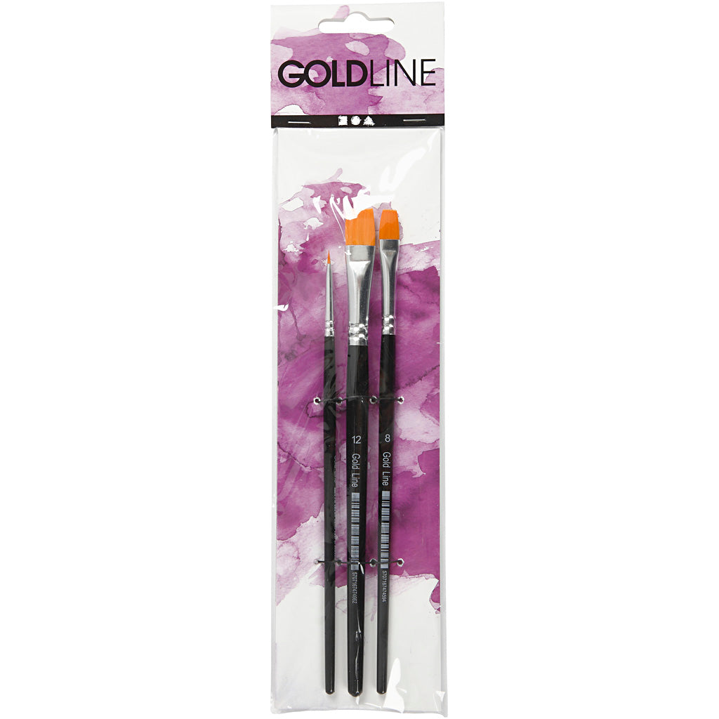 Creativ Company Gold Line Pinsel, Größe 2+8+12, L: 16,5-19 cm, B: 3-12 mm, flach, 3 Stück 1 Box