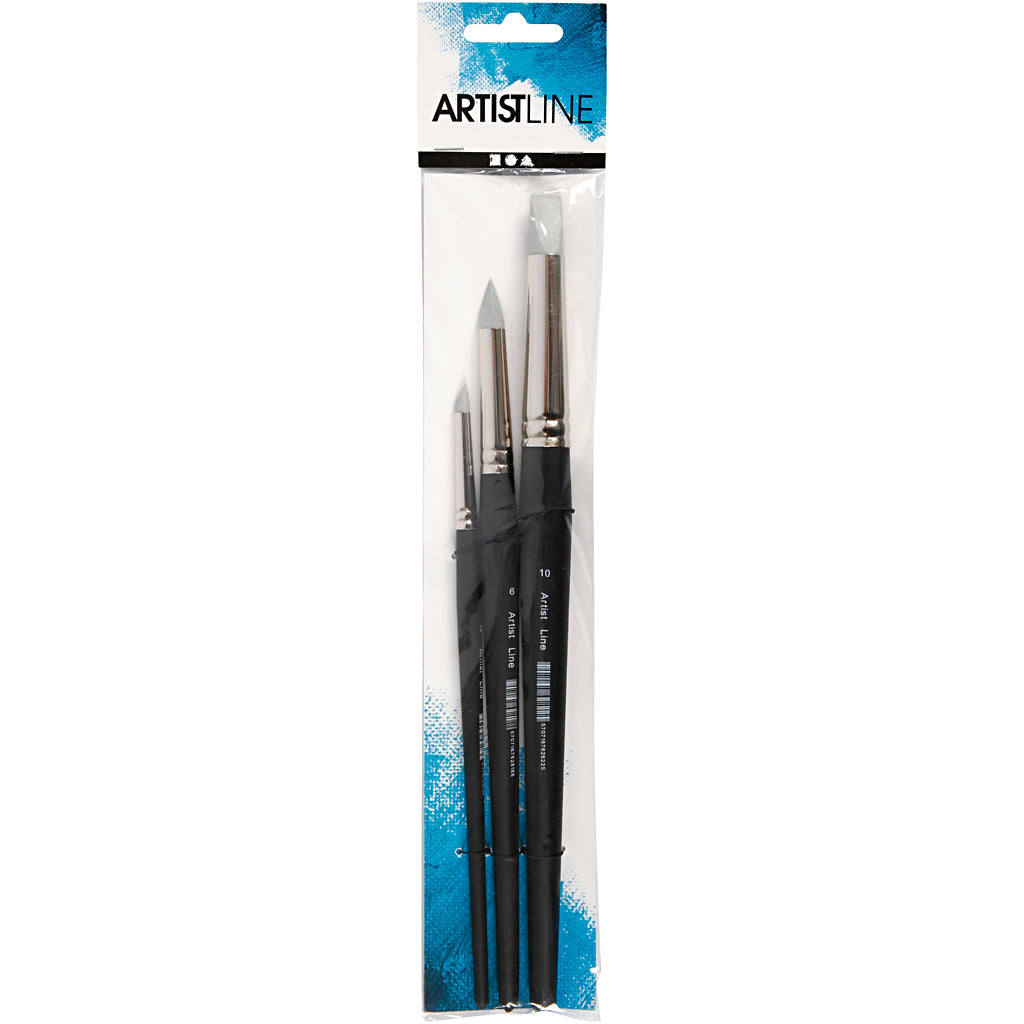 Artist line, size 2+6+10, length: 19-25 cm, width: 6+10+15 mm, flat, round, 3 pieces 1 box